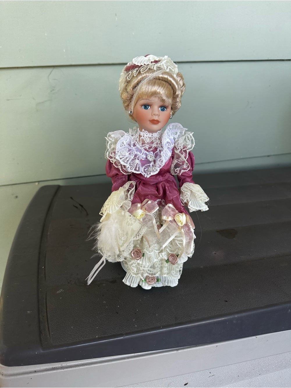 Porcelain Decorative Doll in Dusty Rose and Cream
